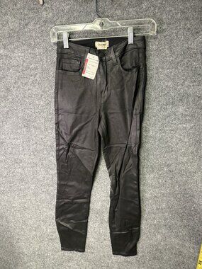 L'AGENCE Jeans Womens 25 Black Dark Wash Coated Skinny Stretch Denim Pants